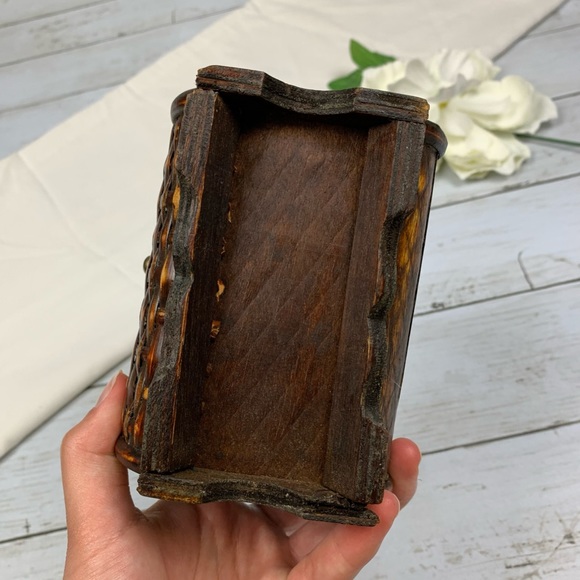 Mini Wooden Basket Weave Latch Hinged Trunk - Picture 9 of 13